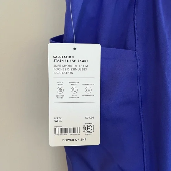 NWT Athleta Salutation Stash High Rise 16.5” Skort in Dark Lapis Blue, 2X